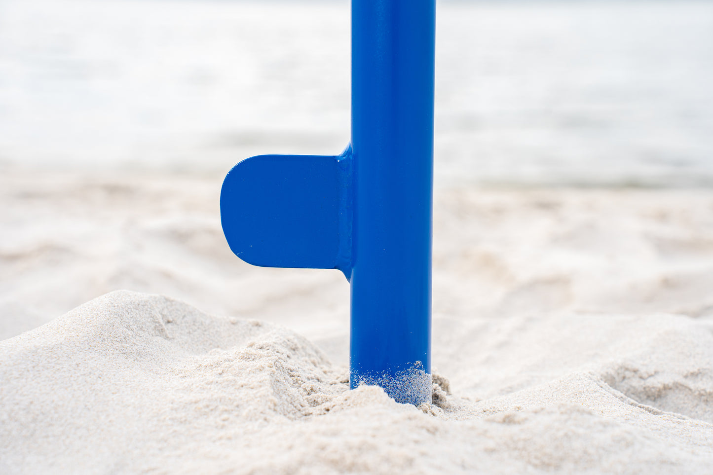 Custom blue aluminum surf fishing rod holder beach spike stabilizer in stand