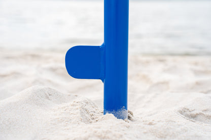 Custom blue aluminum surf fishing rod holder beach spike stabilizer in stand