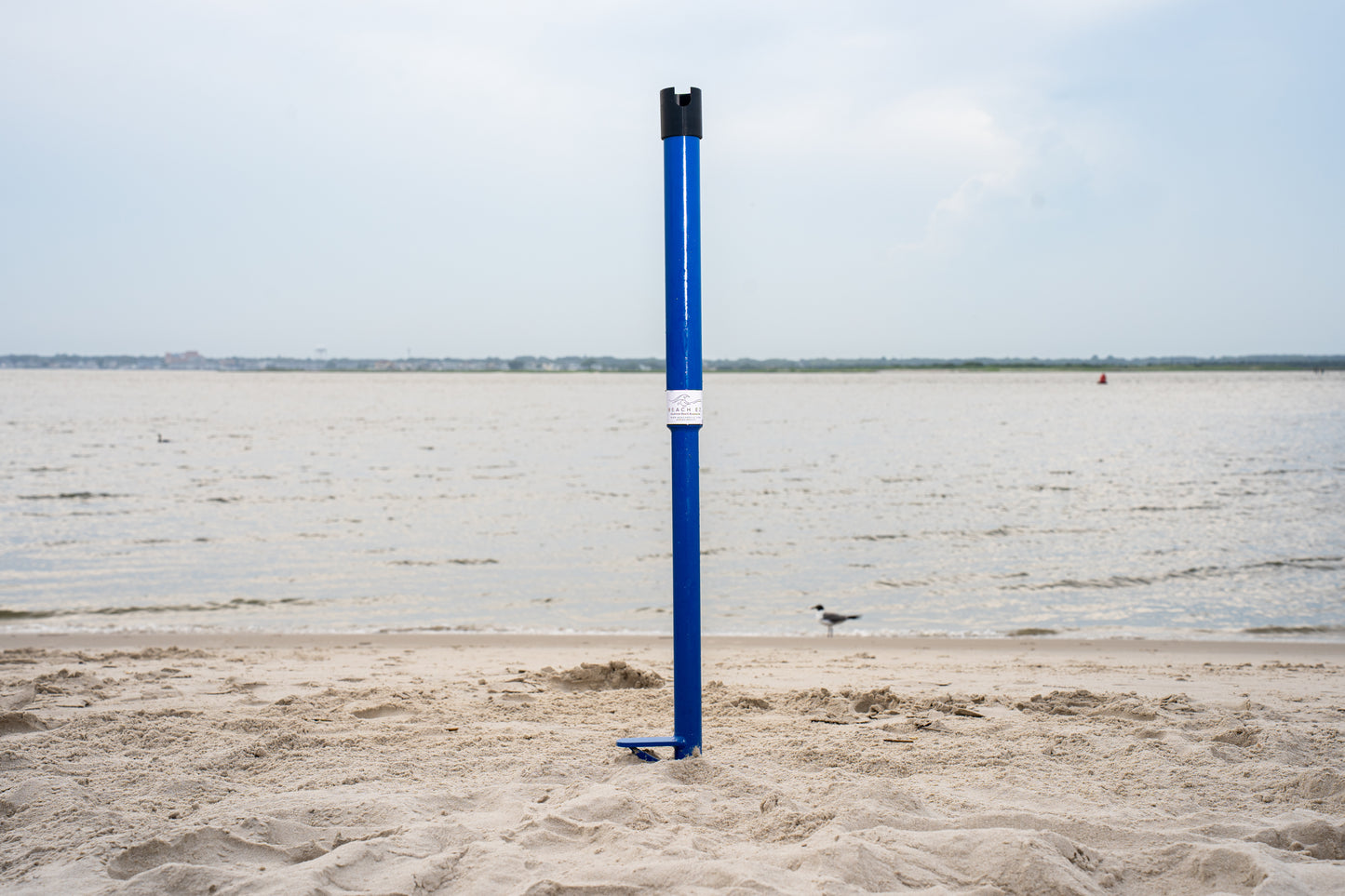 Custom blue aluminum surf fishing rod holder beach spike in sand