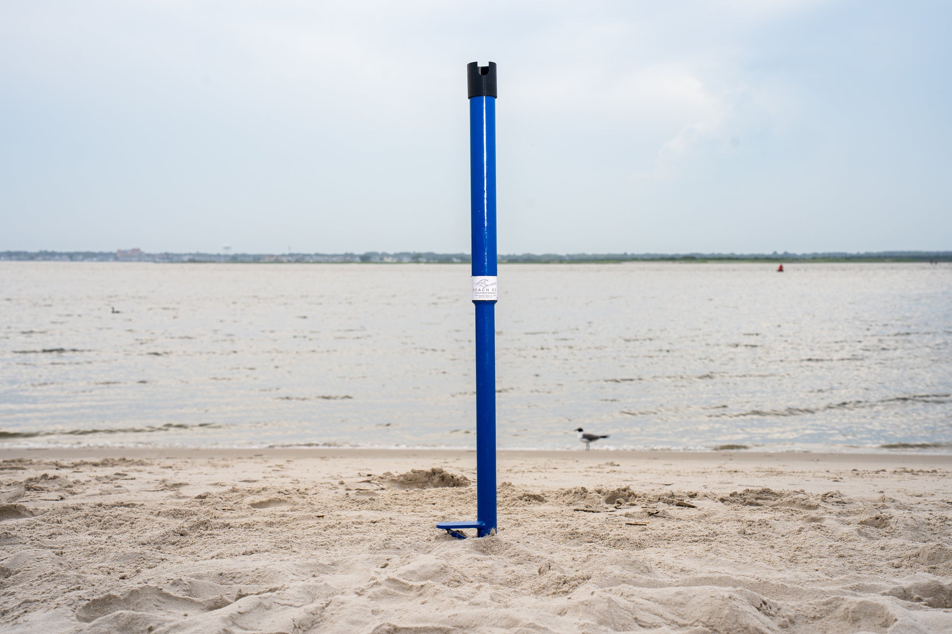 Custom blue aluminum surf fishing rod holder beach spike in sand
