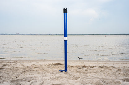 Custom blue aluminum surf fishing rod holder beach spike in sand