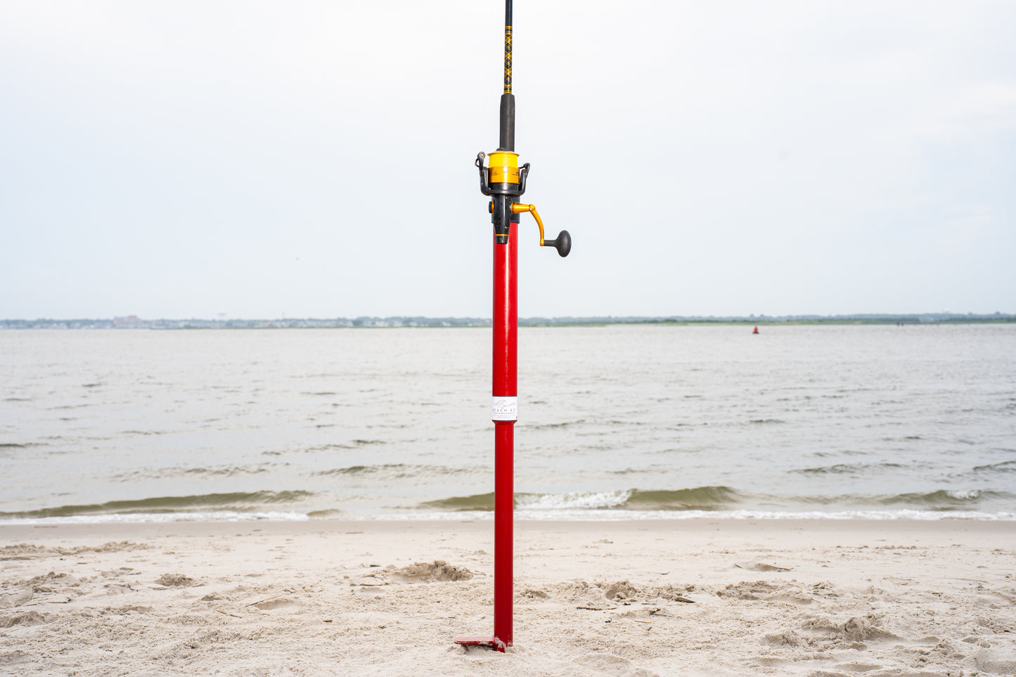 Custom red aluminum surf fishing rod holder beach spike full size