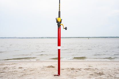 Custom red aluminum surf fishing rod holder beach spike full size